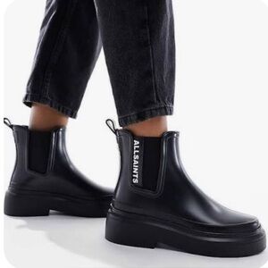 Allsaints HETTY Black Logo Pull On Chelsea Rubber Rainboots US 10 $179